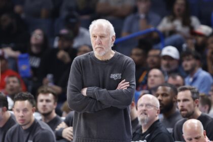 San Antonio Spurs head coach Gregg Popovich watches his team play against the Oklahoma City Thunder during the second half at Paycom Center.