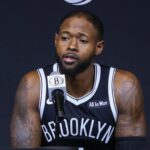 Haywood Highsmith speaks at the Brooklyn Nets media day. Mandatory Credit: Wendell Cruz-Imagn Images