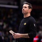 Jan 6, 2026; New Orleans, Louisiana, USA; Los Angeles Lakers Head Coach JJ Redick looks on against the New Orleans Pelicans during the second half at Smoothie King Center. Mandatory Credit: Stephen Lew-Imagn Images