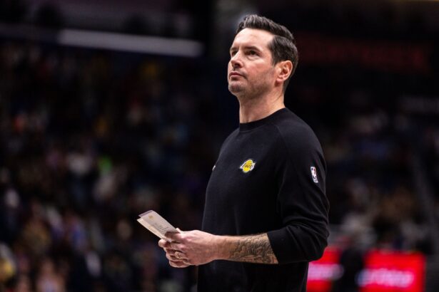 Jan 6, 2026; New Orleans, Louisiana, USA; Los Angeles Lakers Head Coach JJ Redick looks on against the New Orleans Pelicans during the second half at Smoothie King Center. Mandatory Credit: Stephen Lew-Imagn Images