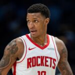 Jabari Smith Jr. reacts to a play during a Rockets game. Mandatory Credit: Jacob Kupferman - Getty Images