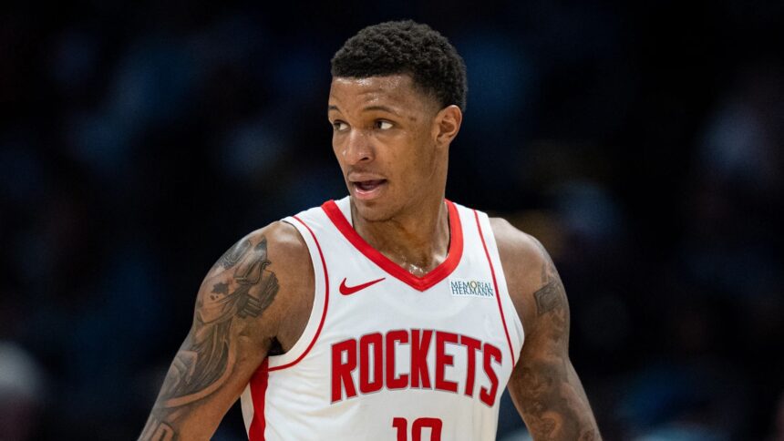 Jabari Smith Jr. reacts to a play during a Rockets game. Mandatory Credit: Jacob Kupferman - Getty Images