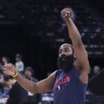Jan 27, 2026; Salt Lake City, Utah, USA; LA Clippers guard James Harden (1) warms up before the game against the Utah Jazz at Delta Center. Mandatory Credit: Rob Gray-Imagn Images