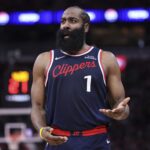 Dec 11, 2025; Houston, Texas, USA; Los Angeles Clippers guard James Harden (1) reacts after a play during the third quarter against the Houston Rockets at Toyota Center. Mandatory Credit: Troy Taormina-Imagn Images