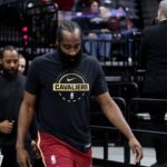 Cleveland Cavaliers guard James Harden (1) walks onto the court before the game against the Sacramento Kings at Golden 1 Center