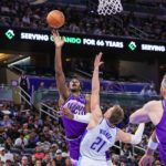 Feb 7, 2026; Orlando, Florida, USA; Utah Jazz center Jaren Jackson Jr. (20) goes to the basket against Orlando Magic forward Moritz Wagner (21) during the second half at Kia Center. Mandatory Credit: Mike Watters-Imagn Images