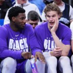 Jaren Jackson Jr. on Jazz bench with Lauri Markkanen Mandatory Credit: Rich Storry/Getty Images