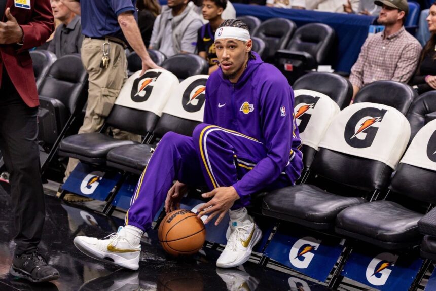 Jan 6, 2026; New Orleans, Louisiana, USA; Los Angeles Lakers center/forward Jaxson Hayes (11) during warm ups before the game against the New Orleans Pelicans at Smoothie King Center. Mandatory Credit: Stephen Lew-Imagn Images