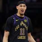 Jaxson Hayes of the Los Angeles Lakers reacts during the Washington Wizards game at Capital One Arena on Jan. 30, 2026. (Scott Taetsch/Getty Images)