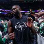 Dec 19, 2025; Boston, Massachusetts, USA; Boston Celtics guard Jaylen Brown (7) comes off then court after warm up before the start of the game against the Miami Heat at TD Garden. Mandatory Credit: David Butler II-Imagn Images