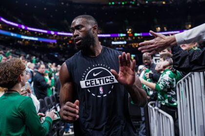 Dec 19, 2025; Boston, Massachusetts, USA; Boston Celtics guard Jaylen Brown (7) comes off then court after warm up before the start of the game against the Miami Heat at TD Garden. Mandatory Credit: David Butler II-Imagn Images
