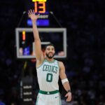 Boston Celtics forward Jayson Tatum (0) asks for the ball against the Miami Heat during the third quarter at Kaseya Center.