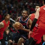Dec 26, 2025; Portland, Oregon, USA; LA Clippers forward Kawhi Leonard (2) drives to the basket during the first half against Portland Trail Blazers forward Toumani Camara (33) at Moda Center. Mandatory Credit: Troy Wayrynen-Imagn Images