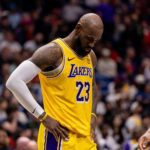 Jan 6, 2026; New Orleans, Louisiana, USA; Los Angeles Lakers forward LeBron James (23) reacts against the New Orleans Pelicans during the second half at Smoothie King Center. Mandatory Credit: Stephen Lew-Imagn Images