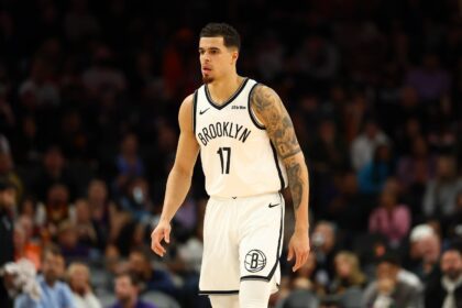 Jan 27, 2026; Phoenix, Arizona, USA; Brooklyn Nets forward Michael Porter Jr. (17) against the Phoenix Suns at Mortgage Matchup Center. Mandatory Credit: Mark J. Rebilas-Imagn Images