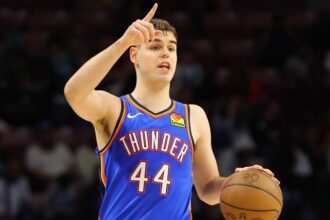 Nikola Topic in action for the Thunder. Mandatory Credit: Kent Smith/NBAE via Getty Images