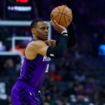 Feb 6, 2026; Sacramento, California, USA; Sacramento Kings guard Russell Westbrook (18) shoots the ball during the first quarter against the Los Angeles Clippers at Golden 1 Center. Mandatory Credit: Sergio Estrada-Imagn Images