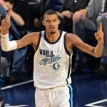 Victor Wembanyama celebrates after scoring at the 2026 All-Star Game. Mandatory Credit: Jayne Kamin-Oncea-Imagn Images