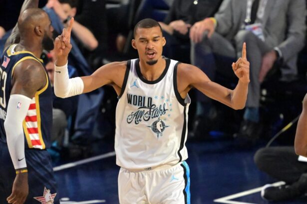Victor Wembanyama celebrates after scoring at the 2026 All-Star Game. Mandatory Credit: Jayne Kamin-Oncea-Imagn Images