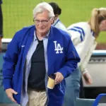 Oct 29, 2025; Los Angeles, California, USA; Los Angeles Dodgers co-owner Mark Walter looks on in the eighth inning between the Toronto Blue Jays and the Los Angeles Dodgers during game five of the 2025 MLB World Series at Dodger Stadium. Mandatory Credit: Kirby Lee-Imagn Images