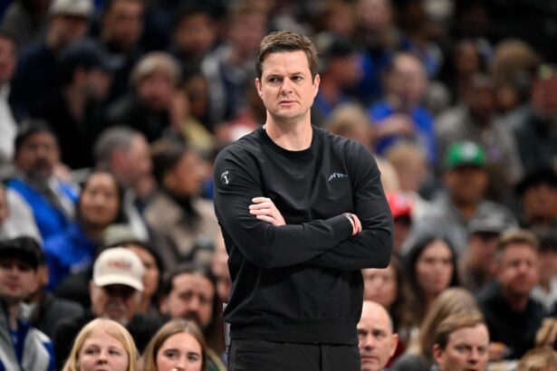 Jan 17, 2026; Dallas, Texas, USA; Utah Jazz head coach Will Hardy looks on during the first quarter against the Dallas Mavericks at the American Airlines Center. Mandatory Credit: Jerome Miron-Imagn Images
