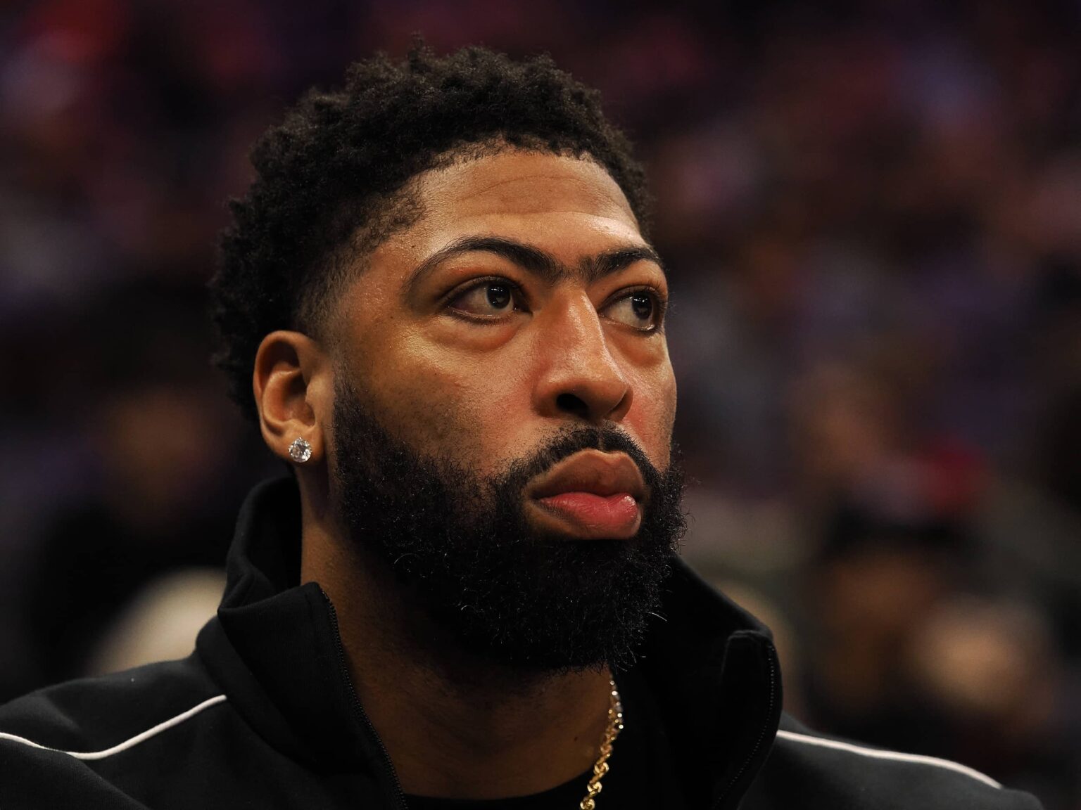 Sacramento, California, USA; Dallas Mavericks forward/center Anthony Davis (3) on the bench against the Sacramento Kings during the second quarter at Golden 1 Center. Mandatory Credit: Kelley L Cox-Imagn Images