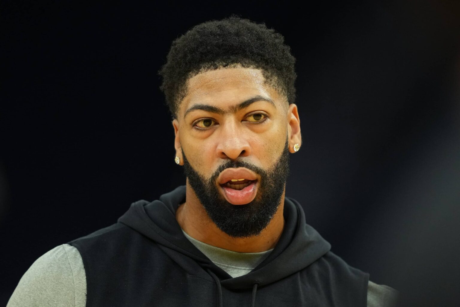 San Francisco, California, USA; Dallas Mavericks forward Anthony Davis (3) before the game against the Golden State Warriors at Chase Center. Mandatory Credit: Darren Yamashita-Imagn Images