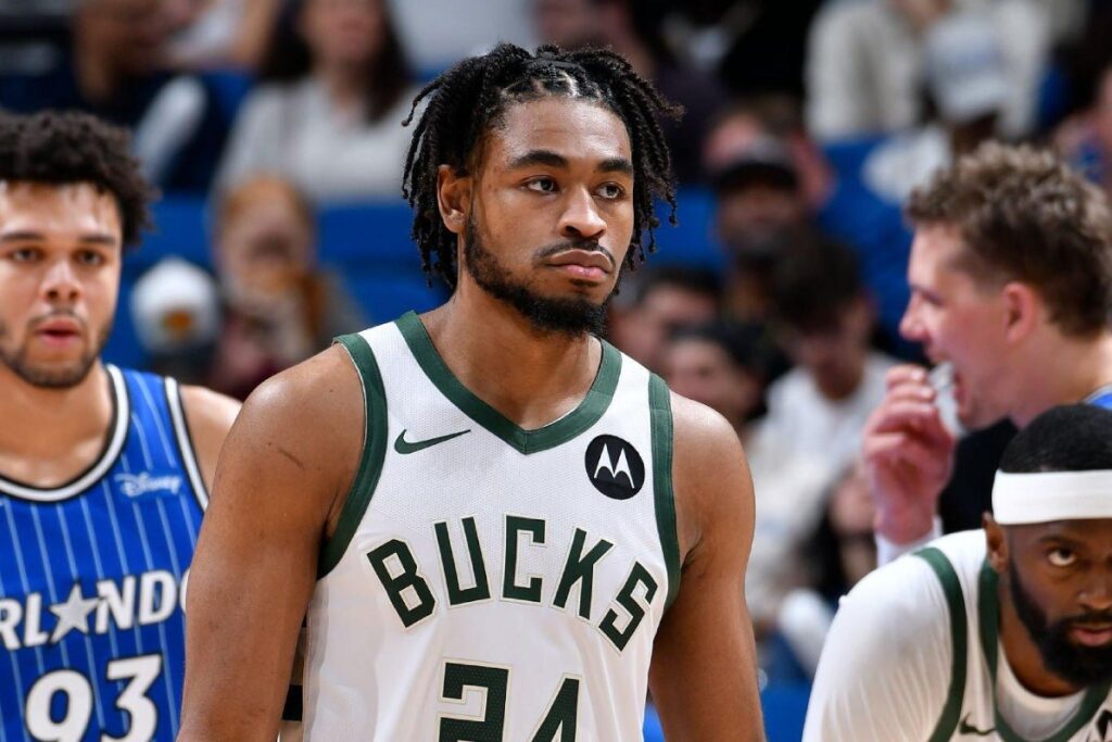 ORLANDO, FL - FEBRUARY 9: Cam Thomas #24 of the Milwaukee Bucks looks on during the game against the Orlando Magic on February 9, 2026 at Kia Center in Orlando, Florida. (Photo by Fernando Medina/NBAE via Getty Images)
