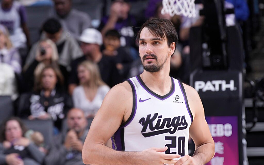 SACRAMENTO, CA - OCTOBER 15: Dario Saric #20 of the Sacramento Kings looks on during the game against the Los Angeles Clippers during a NBA Preseason game on October 15, 2025 at Golden 1 Center in Sacramento, California. Mandatory Copyright Notice: Copyright 2025 NBAE (Photo by Rocky Widner/NBAE via Getty Images)
