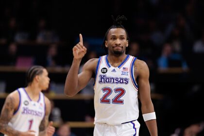 BOULDER, COLORADO - JANUARY 20: Darryn Peterson #22 of the Kansas Jayhawks reacts during the first half against the Colorado Buffaloes at the CU Events Center on January 20, 2026 in Boulder, Colorado. (Photo by Andrew Wevers/Getty Images)