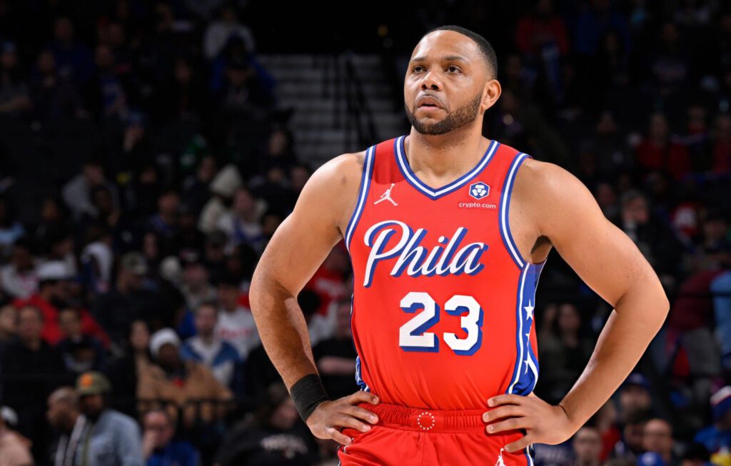 PHILADELPHIA, PA - JANUARY 31: Eric Gordon #23 of the Philadelphia 76ers during the game against the Denver Nuggets on January 31, 2025 at the Wells Fargo Center in Philadelphia, Pennsylvania. Mandatory Copyright Notice: Copyright 2025 NBAE (Photo by David Dow/NBAE via Getty Images)
