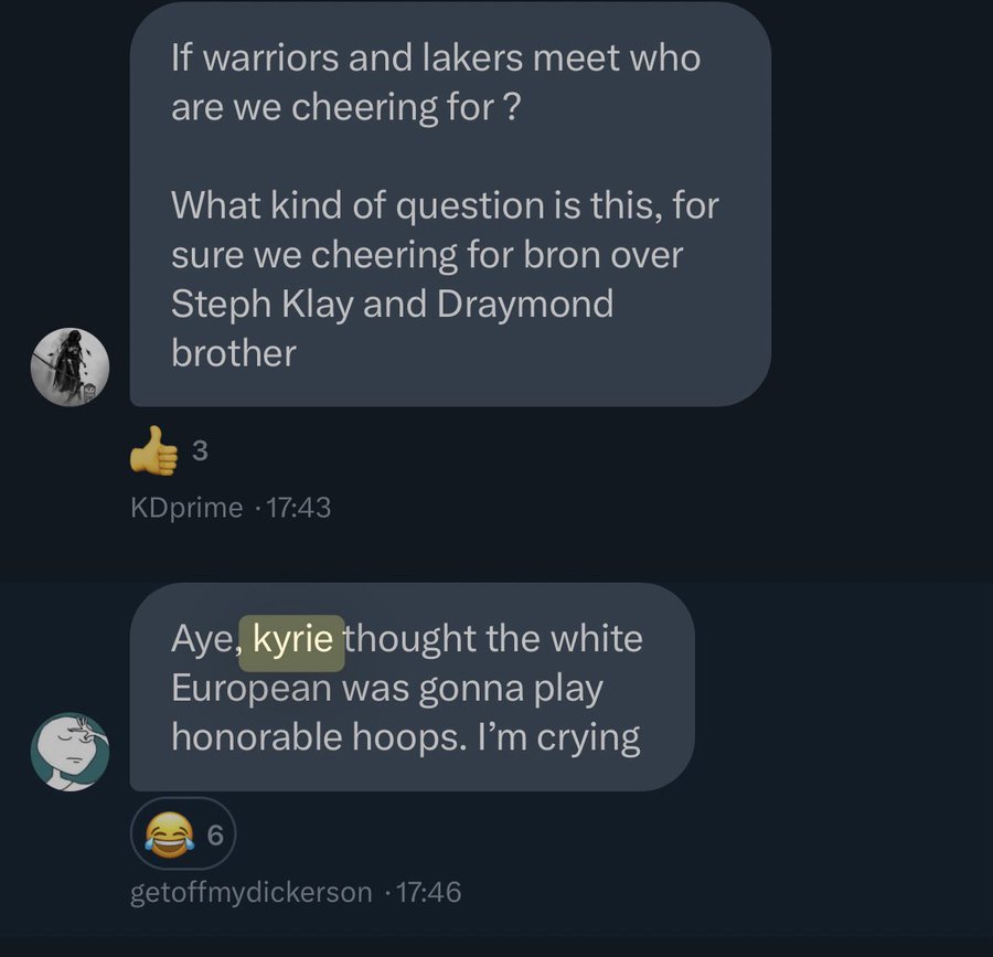 Comments from Kevin Durant's alleged burner account on Kyrie Irving's fit next to Luka Doncic.Mandatory Credit: X user - @XPJHX1