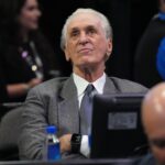 Miami, Florida, USA; Miami Heat team president Pat Riley looks on during the first half of a game against the San Antonio Spurs at FTX Arena. Mandatory Credit: Jim Rassol-Imagn Images