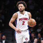 Mar 10, 2026; Brooklyn, New York, USA; Detroit Pistons guard Cade Cunningham (2) at Barclays Center. | Wendell Cruz-Imagn Images