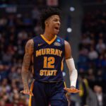 HARTFORD, CT - MARCH 23: Murray State Racers guard Ja Morant (12) reacts during the first half of the NCAA Division I Men's Championship second round college basketball game between the Florida State Seminoles and the Murray State Racers on March 23, 2019 at XL Center in Hartford, CT. (Photo by John Jones/Icon Sportswire via Getty Images)