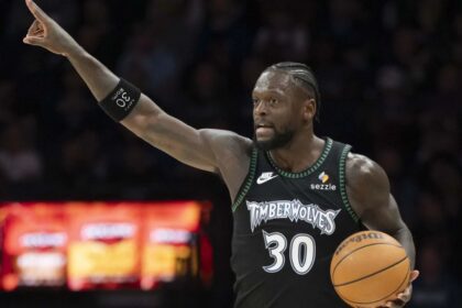Mar 5, 2026; Minneapolis, Minnesota, USA; Minnesota Timberwolves forward Julius Randle (30) dribbles the bal against the Toronto Raptors in the first half at Target Center. Mandatory Credit: Jesse Johnson-Imagn Images