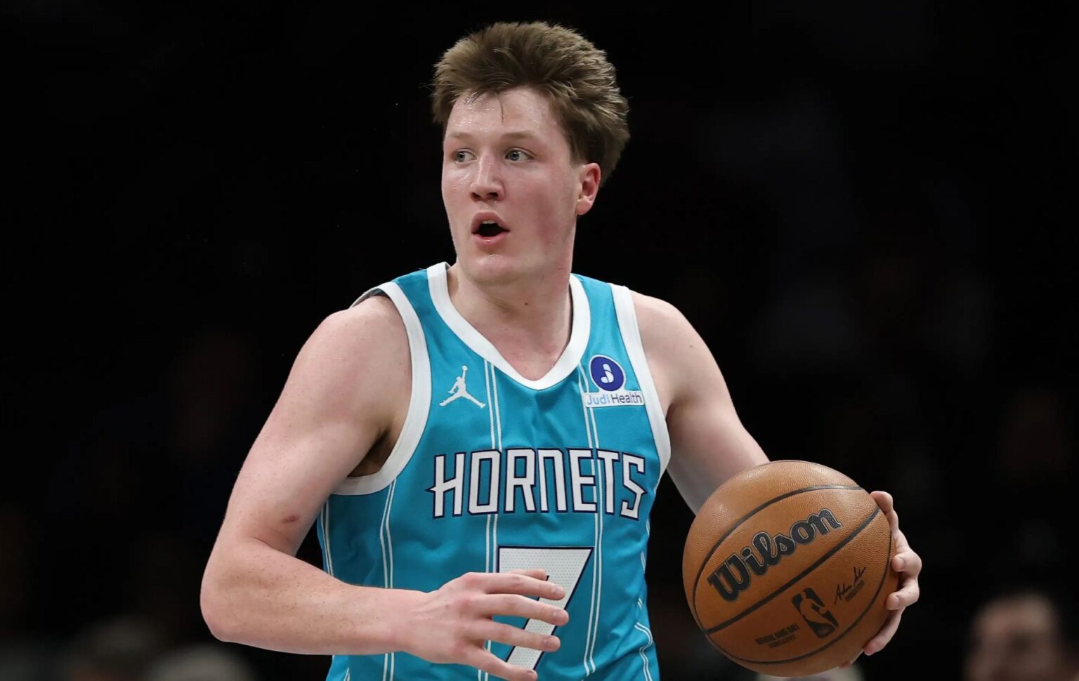 Kon Knueppel in action for the Charlotte Hornets. Mandatory Credit: Getty Images