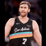 San Antonio Spurs center Luke Kornet (7) reacts during the second quarter against the New York Knicks at Madison Square Garden.