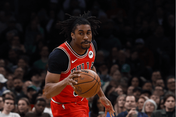 Chicago Bulls guard Jaden Ivey (31) brings the ball up the court against the Boston Celtics during the second half at TD Garden.