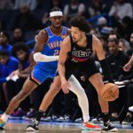 OKLAHOMA CITY, OKLAHOMA - OCTOBER 30: Cade Cunningham #2 of the Detroit Pistons handles the ball while being defended by Shai Gilgeous-Alexander #2 of the Oklahoma City Thunder at Paycom Center on October 30, 2023 in Oklahoma City, Oklahoma. (Photo by Joshua Gateley/Getty Images)