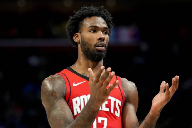 Tari Eason during a game between the Houston Rockets and the Detroit Pistons.