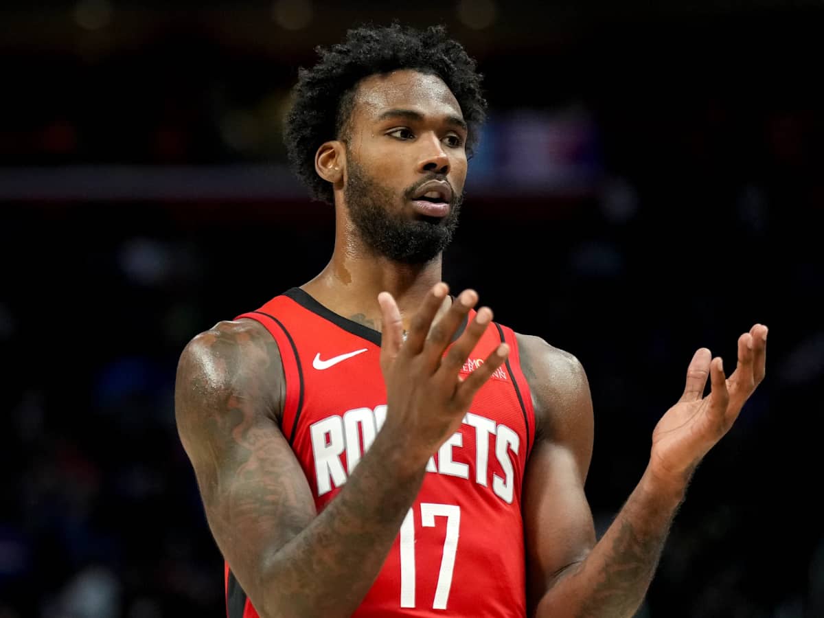 Tari Eason during a game between the Houston Rockets and the Detroit Pistons.