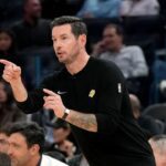 Apr 9, 2026; San Francisco, California, USA; Los Angeles Lakers head coach JJ Redick instructs his team against the Golden State Warriors in the fourth quarter at the Chase Center. Mandatory Credit: Cary Edmondson-Imagn Images