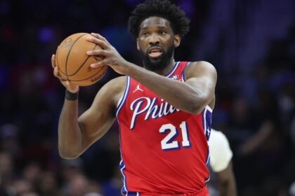 Apr 3, 2026; Philadelphia, Pennsylvania, USA; Philadelphia 76ers center Joel Embiid (21) controls the ball against the Minnesota Timberwolves during the second quarter at Xfinity Mobile Arena. Mandatory Credit: Bill Streicher-Imagn Images