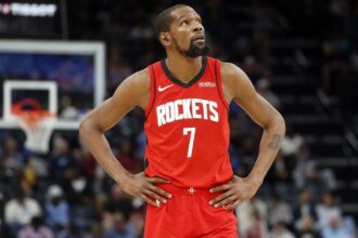 Mar 27, 2026; Memphis, Tennessee, USA; Houston Rockets forward Kevin Durant (7) during the third quarter against the Memphis Grizzlies at FedExForum. Mandatory Credit: Petre Thomas-Imagn Images