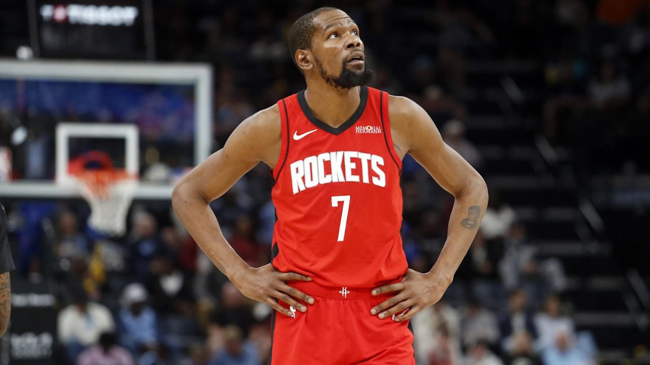 Mar 27, 2026; Memphis, Tennessee, USA; Houston Rockets forward Kevin Durant (7) during the third quarter against the Memphis Grizzlies at FedExForum. Mandatory Credit: Petre Thomas-Imagn Images