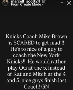 Mitchell Robinson's Trainer Calls Mike Brown Scared After Knicks' Loss To Hawks