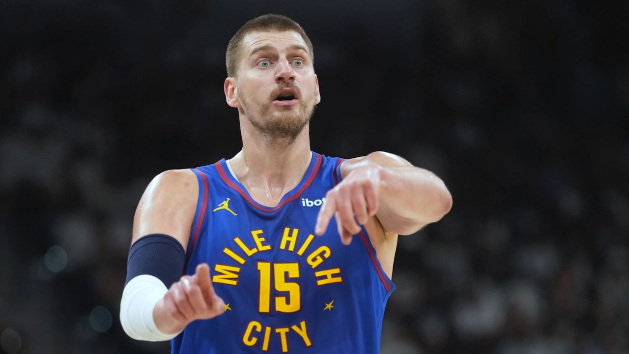 Apr 12, 2026; San Antonio, Texas, USA; Denver Nuggets center Nikola Jokic (15) signals to teammates during the first half against the San Antonio Spurs at Frost Bank Center. Mandatory Credit: Scott Wachter-Imagn Images