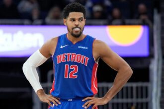 Tobias Harris looks on during a Pistons' game. Mandatory Credit: Thearon W. Henderson - Getty Images