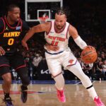 NEW YORK, NY - APRIL 18: Jalen Brunson #11 of the New York Knicks dribbles the ball during the game against the Atlanta Hawks during Round One Game One of the 2026 NBA Playoffs on April 18, 2026 at Madison Square Garden in New York City, New York. Photo by Nathaniel S. Butler/NBAE via Getty Images
